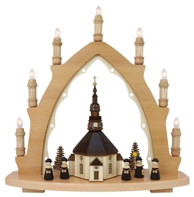 Schwibbogen 7-flg. Leuchterbogen Seiffener Kirche Fig.  Echt Erzgebirge 75709sw