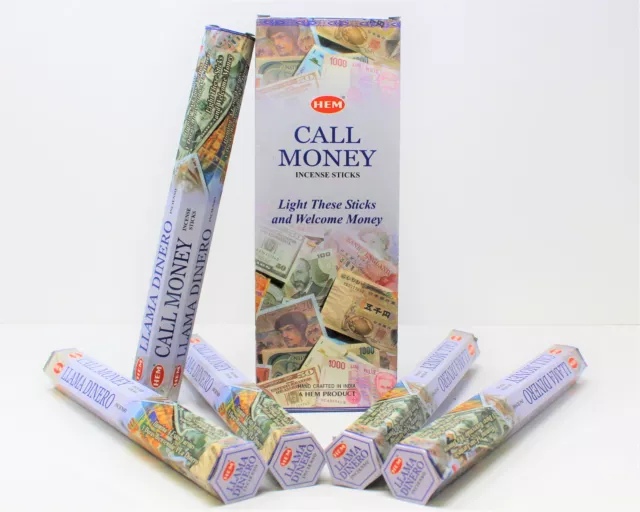 Hem Call Money Incense Bulk 6 x 20 Stick Box, 120 Sticks (Llama Dinero)