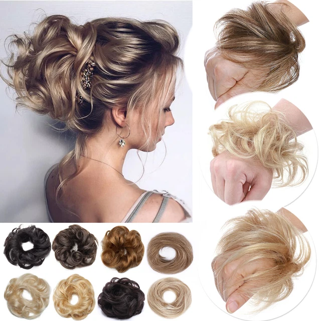 100% Hair Human Curly Messy Bun Hair Piece Scrunchie Remy Hair Extension Updo AU