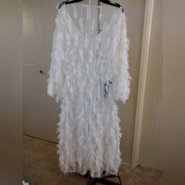 white Feather Like womens Midi Dress