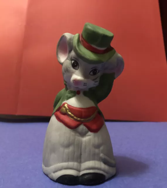 Vintage 1980 Jasco Critter Bells Mouse Christmas Bisque Porcelain With Chime