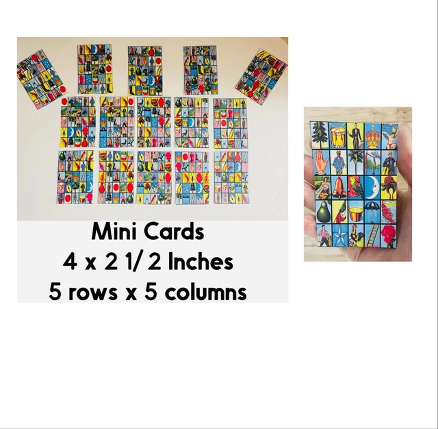 30 Mini Loteria Mexican Cards 5 Rows x 5 Columns 4 x 2 1/2 In Cartas De Lotería