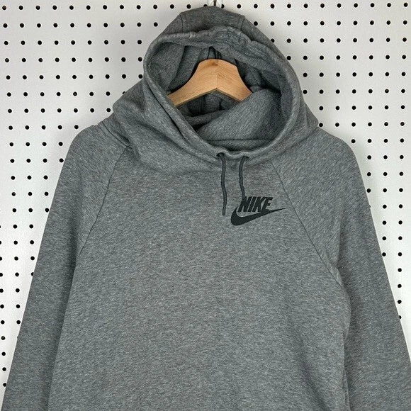 Nike Rally Funnel Neck Hoodie Sweatshirt Mock Neck Gray Black Women's Medium