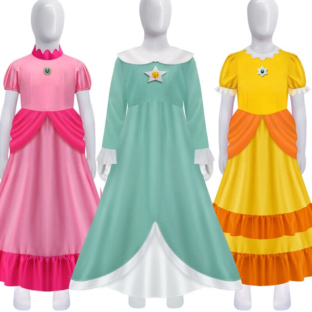 COSPLAY SUPER MARIO Princess Peach Daisy Rosalina Dress Crown Halloween ...