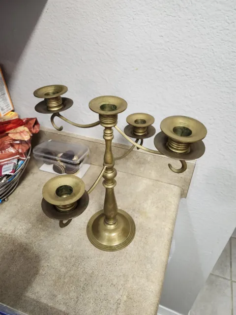 Antique Solid Brass Candelabra With Two Swingable Arms