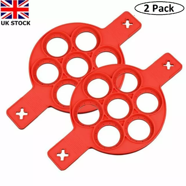 2 Pack Silicone Pancakes Mold 7 Holes Baking Fat Reducing Egg Poacher UK Seller