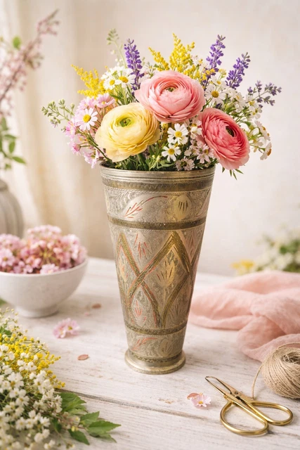 Vase Décoratif Style Indien / Amérindien - Environ 30 Cm - Résine, Cuir Et Plumes - Occasion