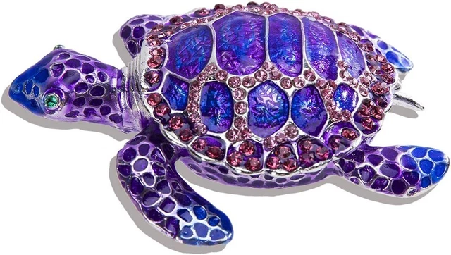 Sea Turtle Figurine Trinket Boxes Crystal Bejeweled Decorative Jewelry Holder