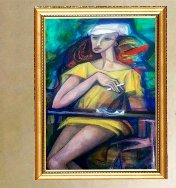 Ragazza in un bar. Originale. Esclusiva. cartone 90 /70 cm