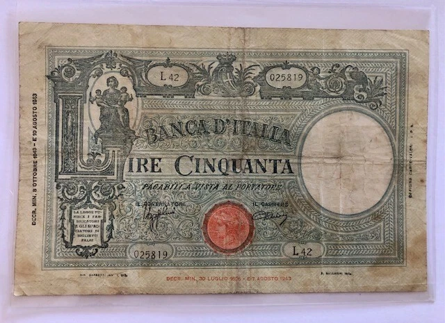 REGNO D' ITALIA BANCONOTA 50 Lire tipo Barbetti modificato B.I. 