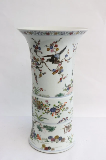 18C Kangxi 清康熙 五彩花卉紋花觚 Famille-verte wucai vase