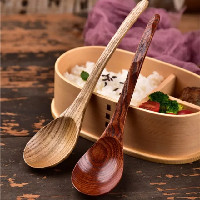 Wooden Soup Spoons Japanese Ramen Spoons Round Nanmu Wood Long Handle 3