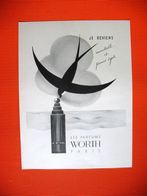 Publicite De Presse Worth Parfum Je Reviens Hirondelle Illustration Sibia 1950