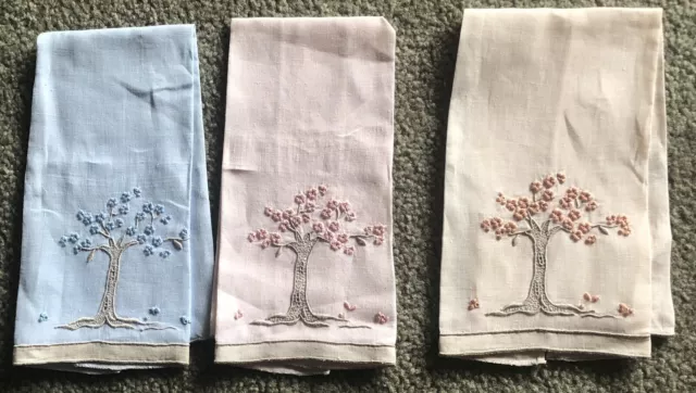 MARGHAB Madeira 3 Fingertip Cocktail Towels Embroidered Jacaranda trees