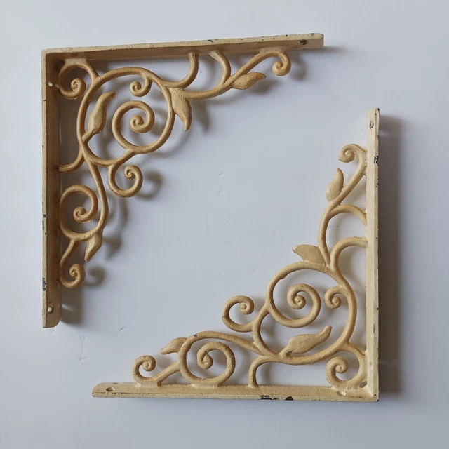 2Vintage Cast Iron Shelf Brackets Set Corbel Victorian Wall Art Support Flowers