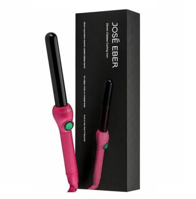 Jose Eber 25mm, Clipless Curling Iron, 1" Ceramic Pink Curler Wand, Dual Voltage