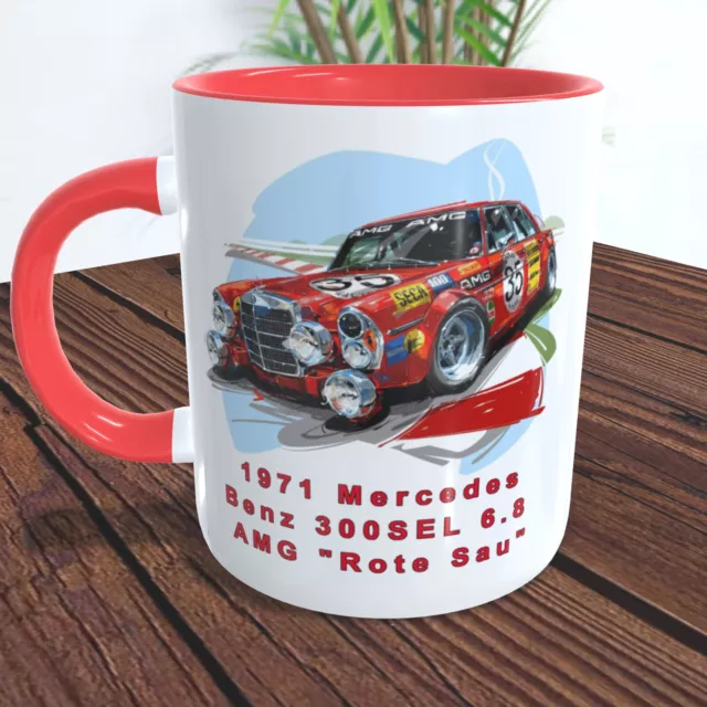 MERCEDES / AMG Fan TASSE / GESCHENK. 1971 ROTE SAU 300 SEL 6.8 / 24 Stunden SPA