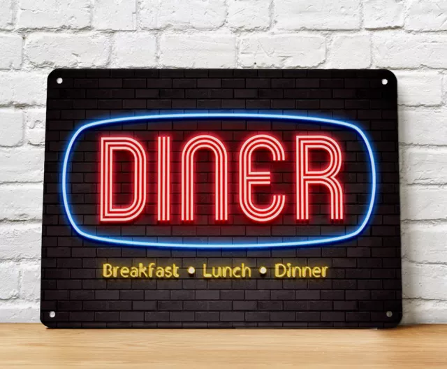 Per Clienti Neon Luce Effetto Stampa Metallo Insegna - Americano 50's Muro A4