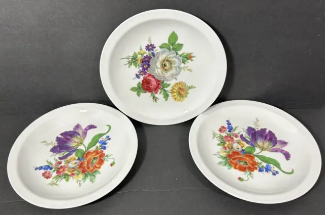 Vintage Bareuther Waldsassen Bavaria Germany Set of 3 Painted Flower Plates