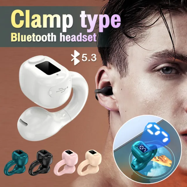 LCD Display Bone Conduction Earphone Bluetooth Ear Clip on Ear Earring Wireless 2