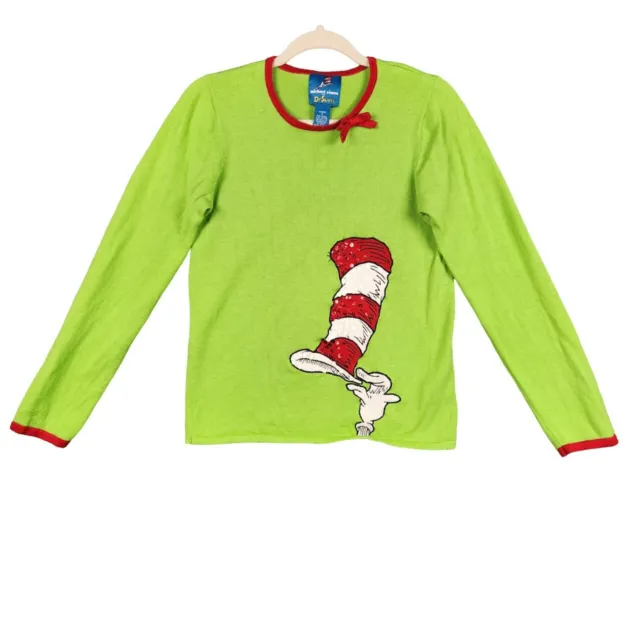 MICHAEL SIMON for DR SEUSS Green Cat in the Hat Sequin Christmas Sweater SIZE S