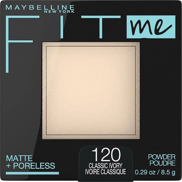 Maquillaje en polvo facial prensado sin poros Maybelline Fit Me mate +, marfil clásico, 1