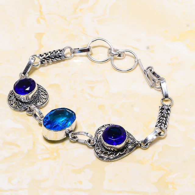 Swiss Blue Topaz Gemstone Handmade Gift Bracelet 7-8" w324