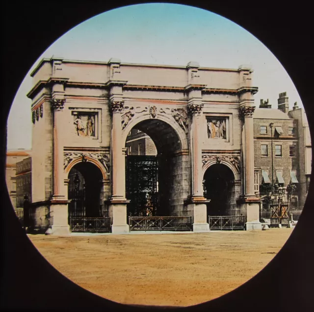 COLOUR Glass Magic Lantern Slide MARBLE ARCH LONDON C1890 OLD VICTORIAN PHOTO