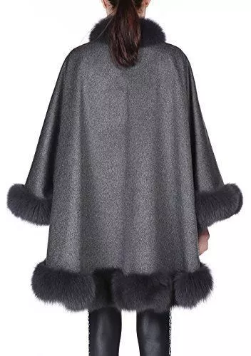 Black Cashmere cape with Fox fur Collar Trim all around one size for all new