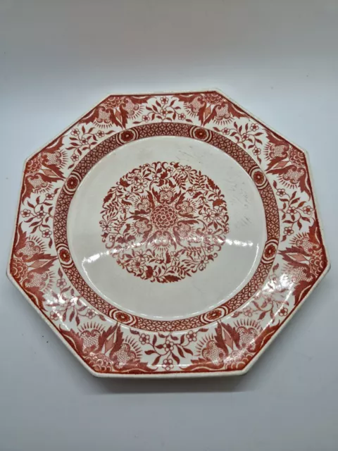 Antique Minton Mintons Denmark Pattern Octagonal Plate Red Design