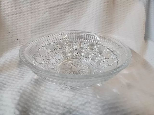 Federal Indiana Glass Windsor Button Cane Clear Crystal Serving Bowl  Vintage