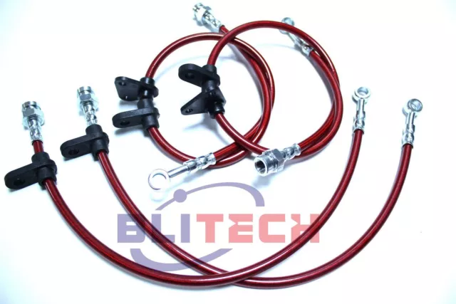 NEW Stainless Steel Braided Brake Lines For 1988-1991 Honda CRX Si 1.5L 1.6L Red