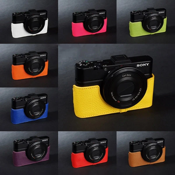 Real Leather half Camera Case bag for SONY RX100 V II III IV MARK V 10 colors