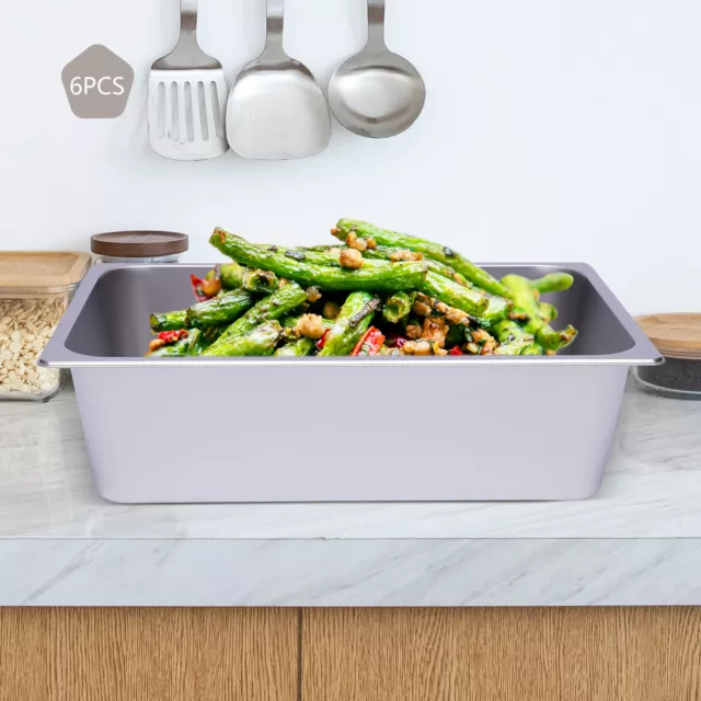 Full Size Steam Table Pans Set 6" Deep 201 Stainless Steel Buffet Pans 6-Pack