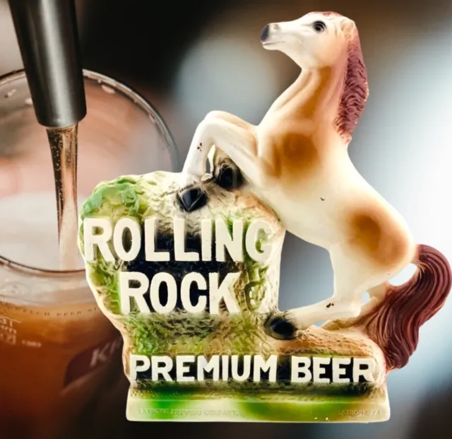 Vintage Rolling Rock Premium Beer Chalkware Horse Statue Sign Latrobe Brewing Co