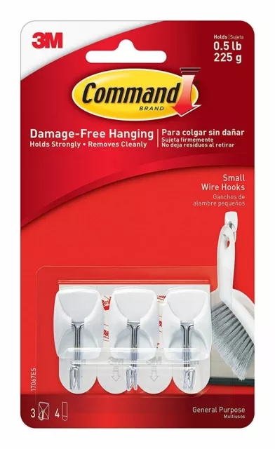 3 Command 3M Self Adhesive Hanging Hooks Strips Damage Free Hang Kitchen Utensil