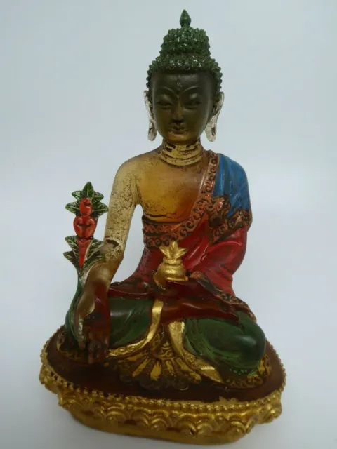 Vintage Abhaya Buddha Chinese Peking Glass Bodhisattva Hand Painted Statue 5"