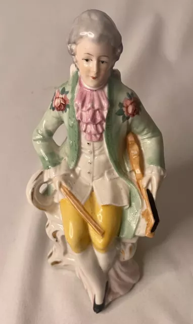 Vintage Bisque Porcelain Figurine of Victorian Man Sitting with Violin