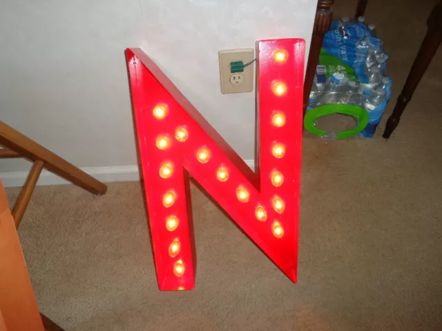 New Rustic (Red) Metal Letter N Light Marquee: Sign Wall Decoration 24" Vintage