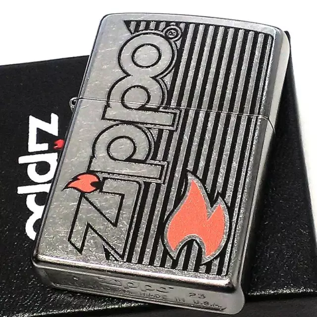 Zippo Oil Lighter Logo And Flame Street Chrome Silver Brass Regular Case Japan