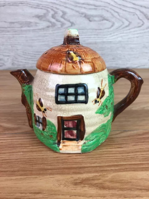 Suvesco Round Cottage House Shaped Teapot With Bees 4.5" Tall