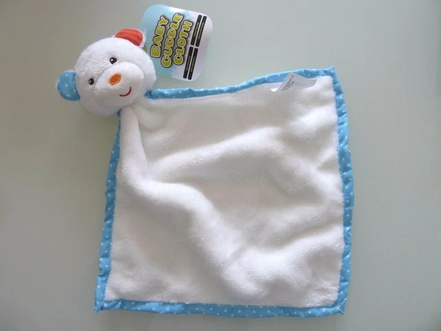 * Doudou Plat Nanjing Kestrel Toy Ours Mouchoir Blanc Bleu Pois Grelot Neuf