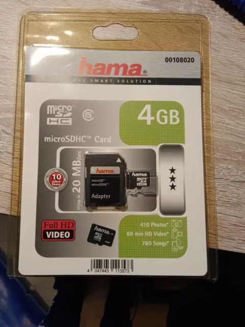 Hama 4GB micro SD SDHC memory card  Speicherkarte +  Adapter