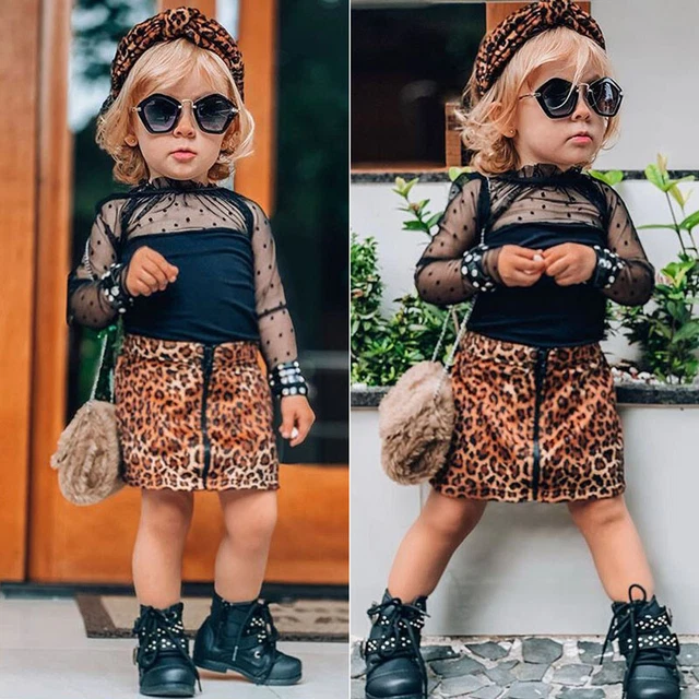 Abbigliamento neonata bambina floreale maglia pizzo top gonna leopardata set abiti per bambini