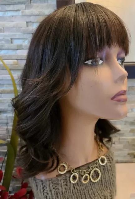 Mazali 15" Dark Brown Wig Sheitel Human hair moveable part & bangs M / L Cap Mazali 15" Dark Brown Wig Sheitel Human hair moveable part & bangs M / L Cap