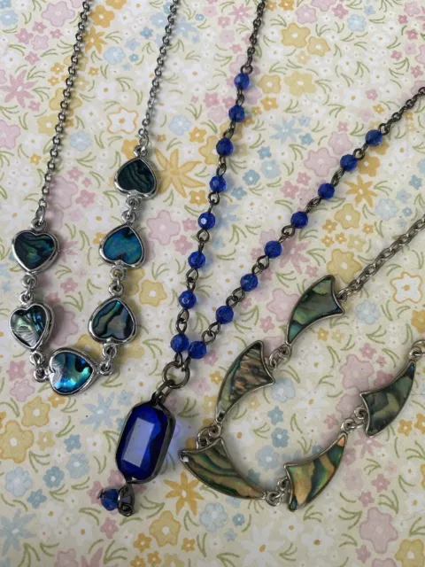 Costume Jewellery Job Lot Necklaces Blue Heart Abalone