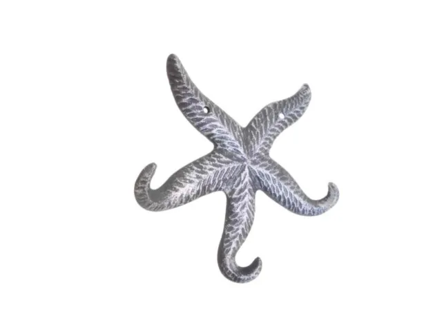 Rustic Silver Cast Iron Wall Mounted Decorative Metal Starfish Triple Hook 8"