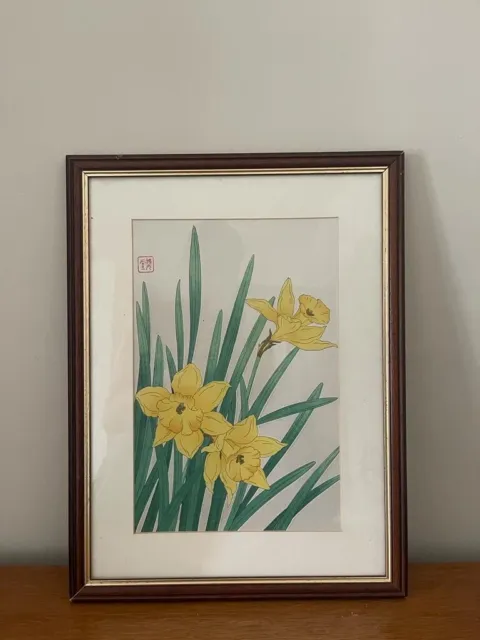 Kawarazaki Shodo - Ukiyoe Trumpet Daffodil - Japan Antique Woodblock Print