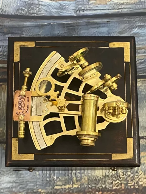 VINTAGE MARITIME SEXTANT With Wooden Box Brass Finish Navigational Tool  Gift £60.29 - PicClick UK