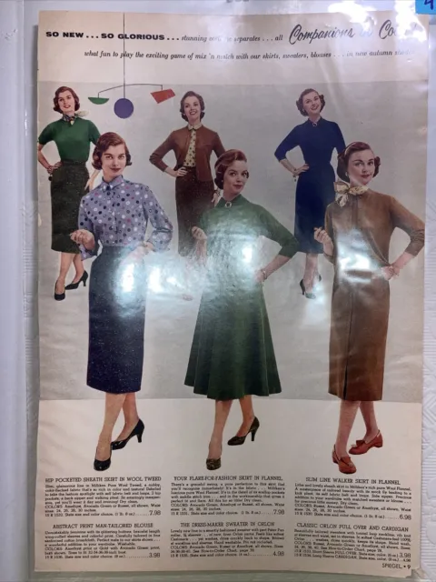 1955 Spiegel Catalog Print Ad Mid Century Modern Dresses Skirts Tweed Novelty